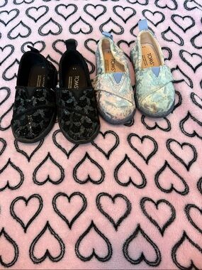 Toms Kids Slip-On Shoes - Black Glitter & Pastel Blue-Pink Tie-Dye